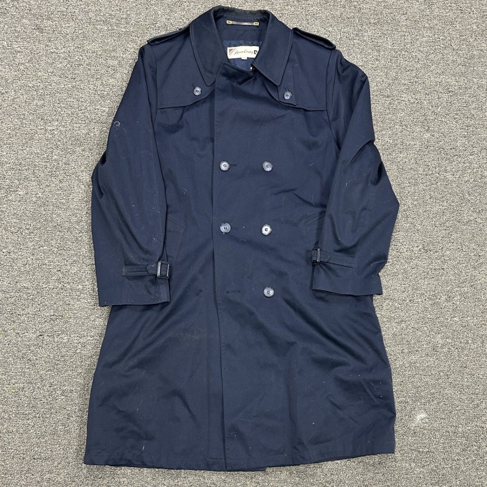Pierre Cardin Trench Coat Mens 44R Navy Blue Double Breasted Epaulettes B3
